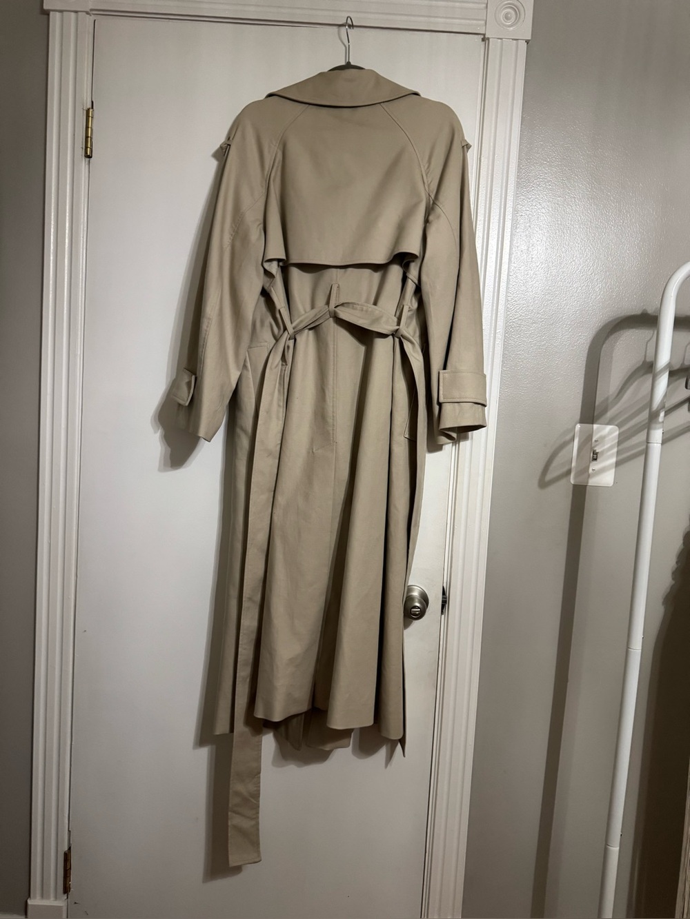 Banana Republic Oversized Italian Twill Trench Coat Natural Stone Grey Sz S - Picture 7 of 9